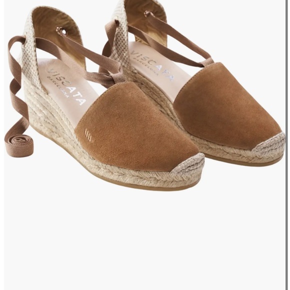 Brown Espadrille Wedge Sandals with Ankle Wrap - Picture 2 of 7